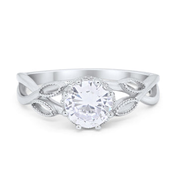 Floral Infnity Shank Engaement Ring Round Simulated CZ 925 Sterling Silver